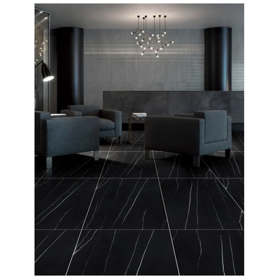 Tejas de pared de piso de cuarcita negra en carbón negro azulejos negros estilo de mármol negro para el baño