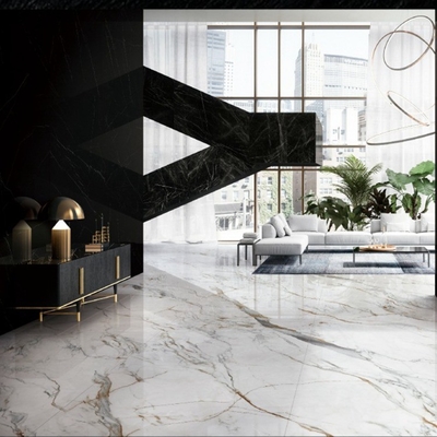 1200x2400mm azulejos de porcelana pulida para el lobby del hotel Pared y suelo en Carrara Blanco