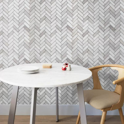Hexagon Inlay Bianco Carrara Blanco Gris Crema Madera Rompida Mármol Ónix Pisos de agua