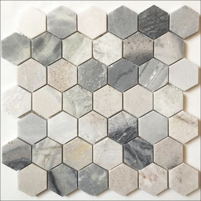 Tejas de suelo de mosaico de mármol hexágono de chorro de agua en blanco y negro para decoración de baño