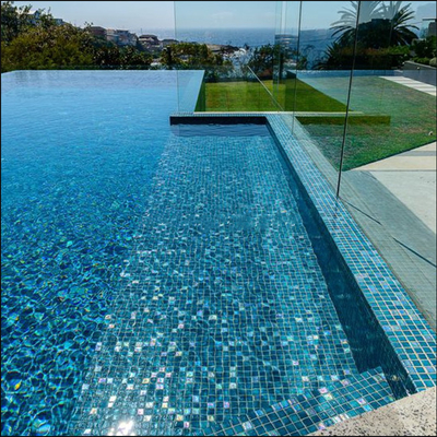 Baño Ducha Spa Piscina mosaico con azulejos irisados azul oscuro verde arco iris sinfonía