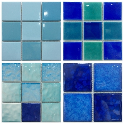 Tejas de mosaico de vidrio de Foshan Technique de color azul para piscina 48x48/24x24mm