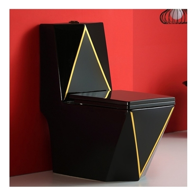 Set de aseo moderno de cerámica con línea dorada Negro Oro Color S-Trap Baño de una pieza
