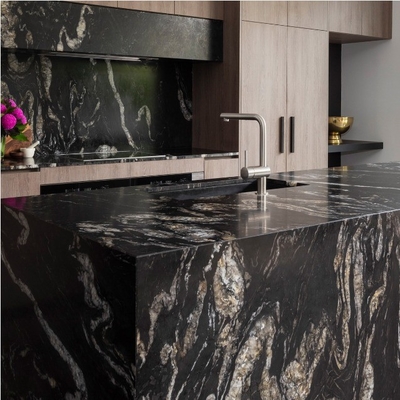 Placas de piedra sinterizada de cocina de mesa con acabado cerámico